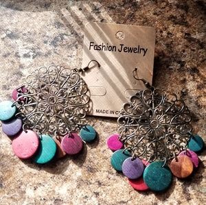 🆕️3/$18 BoHo Distressed Wood Disc Dangle Earrings